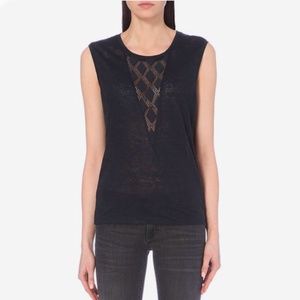 NEW Maje Tao Lace Insert Linen Top - 1